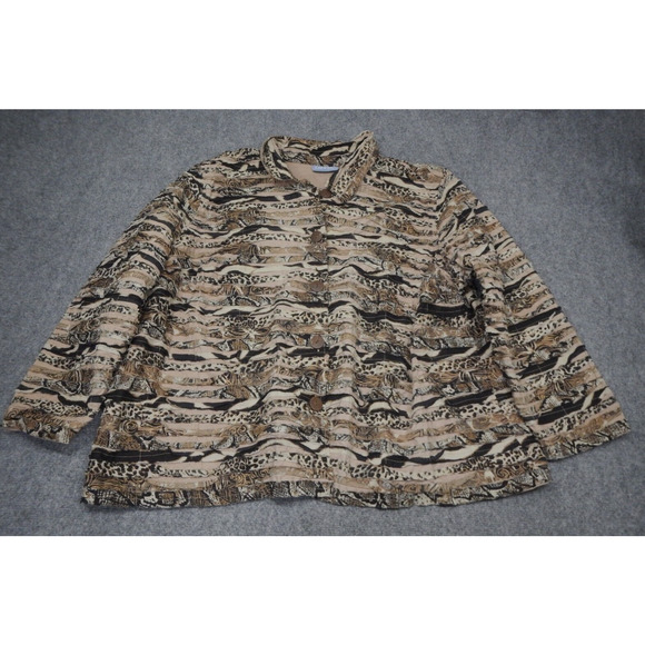 Liz Claiborne Blouse Top Women's Plus Size 2X Beige Leopard Print Button Up - Picture 1 of 7